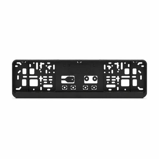 Schwarzer Kennzeichenhalter mit Steckleiste für 460 × 110 mm Kennzeichen