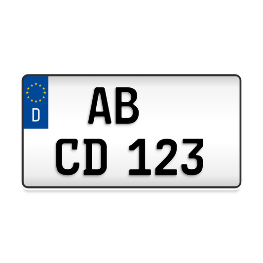 Leichtkraftradkennzeichen 255 × 130 mm, zweizeilig, Beispiel AB CD 123