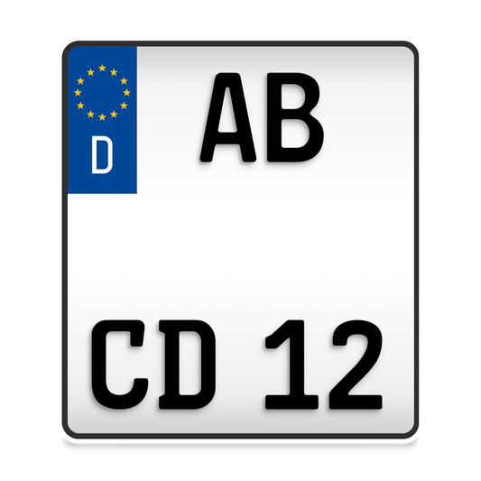 Motorradkennzeichen 180 × 200 mm, zweizeilig, Beispiel AB CD 12